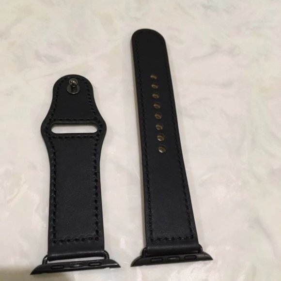 NEW[BAND] Black Genuine Leather For Apple Watch - Picture 5 of 6